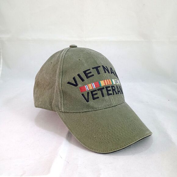 Vietnam Veteran Hat Green Embroidered Military Ball Cap Strapback 6 Panel - Picture 4 of 8